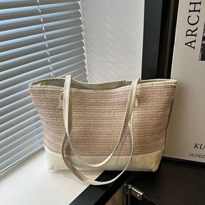 Thời Trang Rơm Màu Phù Hợp Của Phụ Nữ Cá Nhân Bãi Biển <span class=keywords><strong>Tote</strong></span> Túi Công Suất Lớn Xách Tay Vai Túi Mua Sắm Túi - Product Image 1