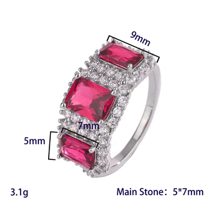 Factory Wholesale Fashion Jewelry Eco-friendly Copper Red Corundum Zircon Stone Three <b>Stack</b> Band <b>Ring</b> for Women - Product Image 6