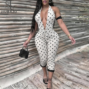 Jumpsuit <span class=keywords><strong>Sexy</strong></span> Jiubaju con Stampa a Pois, Halter, Schiena Scoperta, Dettagli in <span class=keywords><strong>Pizzo</strong></span>, Vestibilità Aderente, Effetto Push-Up sui Glutei - Product Image 2