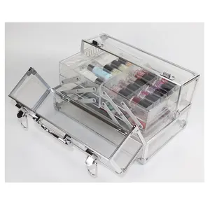 Caja De cola acrílica para maquillaje, bandeja De pegamento para pestañas, maletín De maquillaje De aluminio