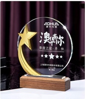 Plaques de trophées en cristal vierges avec base en bois pour logo personnalisé, cadeau d'entreprise, entreprise