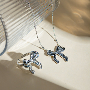 Bowknot Stud Earrings Gold Stainless Steel Fashion <b>Gift</b> Jewelry Set - Product Image 3