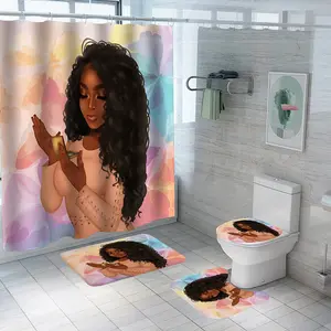 2024 nuevo diseño OEM hogar Baño Decoración elegante mujer africana conjunto de cortina de ducha