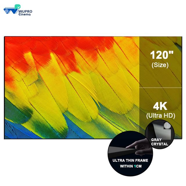 EU in Stock 2023 Newest Wupro/OEM 120inch Projector Screen PVC Gray Crystal 4k 3D Enhanced Gain UHD Fixed Frame Projector Screen