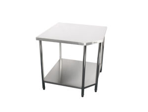 Mesa de trabajo esquinera de acero inoxidable para preparación de alimentos en cocinas comerciales, mesa de trabajo metálica de doble capa con protector contra salpicaduras, certificada por la NSF. - Product Image 2