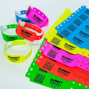 Pulseras de plástico desechables de varios colores neón con logotipo personalizado de un solo uso con botón a presión - Product Image 1