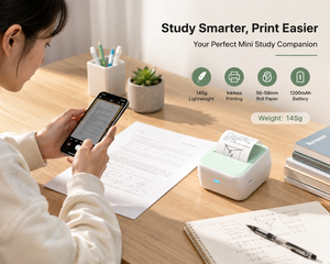 เครื่องพิมพ์ฉลากความร้อนแบบไร้หมึก รุ่นใหม่ ขายส่ง ความละเอียด 203DPI ใช้กระดาษม้วนขนาด 58 มม. แบตเตอรี่ 1200mAh เหมาะสำหรับนักเรียน ใช้พิมพ์ข้อสอบ - Product Image 4
