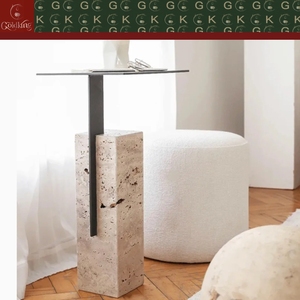 Mesa Auxiliar <span class=keywords><strong>de</strong></span> Travertino GOLDKING, Color Beige, Base Cuadrada Sólida, Estilo Escandinavo, para Sala <span class=keywords><strong>de</strong></span> Estar, Poros Naturales, OEM, ODM, Directo <span class=keywords><strong>de</strong></span> Fábrica - Product Image 5
