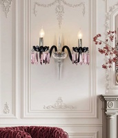 Nouveau lustre en cristal de luxe léger de style européen noir et rose décoration villa hôtel restaurant éclairage intérieur