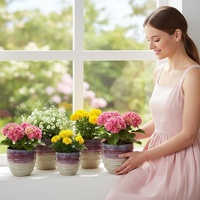 Grand pot en céramique écologique avec trous de drainage, finition émaillée, durable, pour usage intérieur/extérieur, jardin, fleurs/plantes vertes
