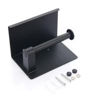 WEKIS Porte-rouleau de papier toilette moderne noir pour salle de bain avec étagère pour téléphone, en acier inoxydable 304, écologique, mural, sans perçage, double niveau