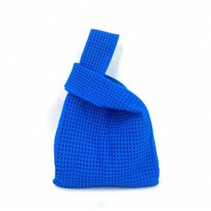 Knitted Women Knitting Hollow Handbag Purse Fur Handmade Crochet Knot Wrist Tote Bag - Product Image 4