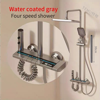 Système de douche numérique intelligent en aluminium gris anthracite avec affichage LED 4 modes, barre coulissante pour douchette à effet pluie, OEM, céramique, pour appartement et hôtel