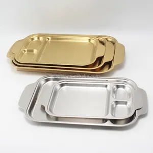 Plaque de barbecue râpée en acier inoxydable de style coréen plaque carrée en or avec châssis plat à deux oreilles