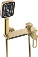Robinet de bain cascade doré brossé, mitigeur de douche pour baignoire avec douchette et flexible, raccord de douche en laiton