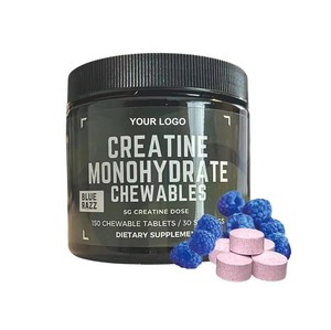 Comprimés à croquer de créatine monohydrate OEM 5g par portion, saveur framboise bleue, sans sucre, faible en glucides, pré-entraînement, nutrition sportive - Product Image 1