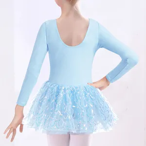Балетное трико с блестками и блестками для девочек, танцевальное платье с длинным рукавом для малышей/маленьких девочек/больших девочек