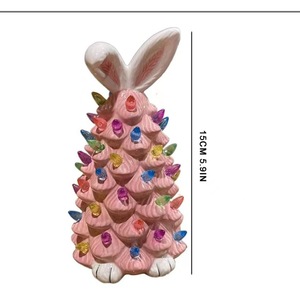Resin Rabbit Christmas <b>Tree</b> Pink 15cm Multicolored <b>Led</b> Lights Indoor Decor - Product Image 1