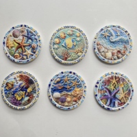 Sous-verres ronds en céramique Mandala colorés de 9 cm, style classique, base en liège écologique, épaisseur 10 mm, tapis et coussinets pour la maison, la voiture, le bureau