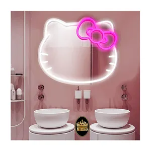 Custom Morden Simple Livingroom Decorative Full Boay Irregular Large Wall Home Decor Hello Kitty Led Salon Mirror Miroir Spiegel