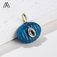 Pendentif ovale sculpté plaqué or 18 carats avec incrustation de zircon et pierres précieuses multiples pour la fabrication de bijoux DIY, cadeau