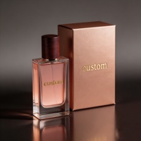 Flacon de parfum en verre transparent rose carré en gros, 30 ml/100 ml, avec bouchon en bois clair et foncé, boîte cadeau personnalisée en or rose