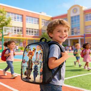 초등학생용 인기상품 동물원2 테마 애니메이션 백팩, 대용량, 만화 프린트 - Product Image 1