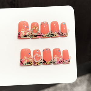 Ongles à presser courts tendance Design K8 Export <span class=keywords><strong>USA</strong></span>, nœud 3D de luxe fait main, 10 faux ongles français pour femmes - Product Image 1