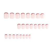 Faux Ongles Prêts à Poser Qualité Export, Manucure Française Rouge Simple, Courts Carrés à Motif Géométrique, pour Nail Art