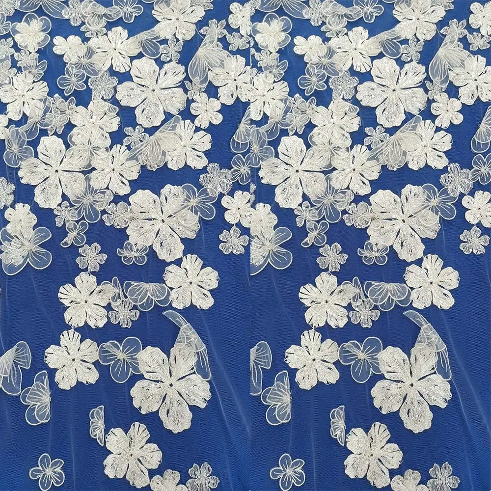 Tela de encaje bordado para vestido de novia, bordado 3D de lentejuelas hechas a mano