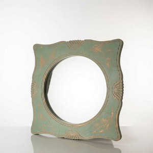 Vase décoratif vintage en bois vert, miroir rond, finition vieillie, fait main, Sellease New York - Product Image 4