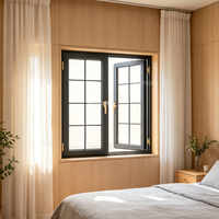 Ventana Moderna de Aluminio Negro con Rejilla Decorativa y Manija Dorada, Ventana de Casa con Rotura de Puente Térmico