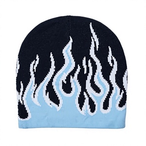 Bonnet unisexe adulte à motif géométrique bleu, imprimé floqué, broderie 3D, matière polyester/coton, tour de tête 56-58 cm - Product Image 1