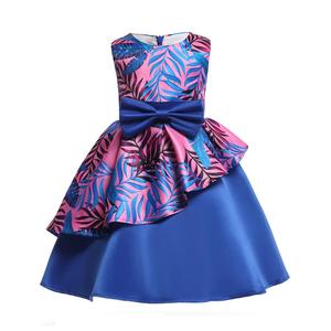 Spring and Summer Irregular Printed Children Bowtie <b>Kids</b> Baby Girls Clothing Dress for Children - Product Image 4