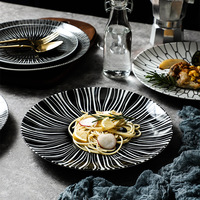 Assiette en céramique géométrique pour steak, plat en porcelaine pour pâtes, service de plats froids, plateau de service pour petit-déjeuner et salade, vaisselle de restaurant