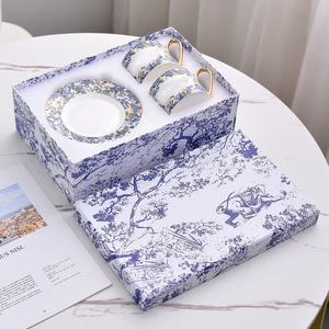 Service à boire en porcelaine bleue de luxe, tasse et soucoupe, assiettes pour les mariages, cadeaux - Product Image 5