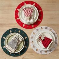 Set de table rond en feutre découpé au laser Joyeux Noël, épaisseur 3 mm, décoration pour la maison avec sous-verres en verre