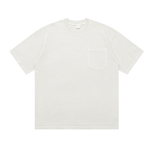 T-shirt en coton tissé 100 % de haute qualité, respirant, avec poche, coupe oversize, style streetwear, effet délavé vintage, sérigraphie - Product Image 5
