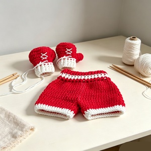Nouvel ensemble de photographie pour nouveau-nés, accessoires tricotés, <span class=keywords><strong>Crochet</strong></span> fait main bleu 'Boxing King' - Product Image 4