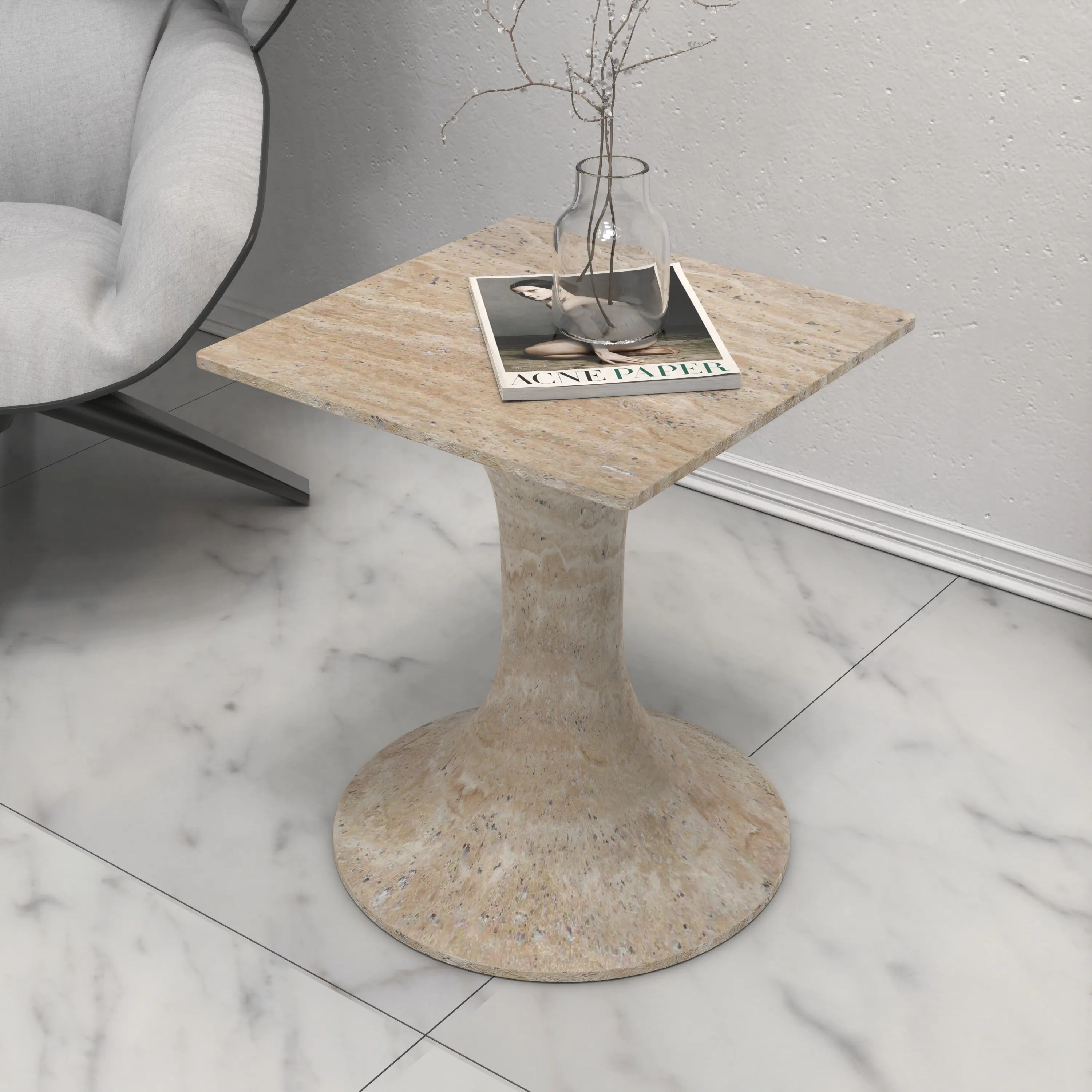 โต๊ะหินอ่อนมุมที่เหนือกว่าโต๊ะข้างขนาดเล็กตกแต่งบ้านโรงแรมโต๊ะเน้นเสียง