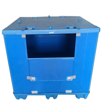 Bac de stockage en plastique robuste JOIN Blue avec couvercle et porte rabattable, compatible chariot élévateur, empilable pour entrepôt