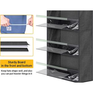 Over Door Hat <b>Rack</b> Black 5 Tier Clear Pockets For Baseball Caps Closet <b>Wall</b> Storage Organizer Holds 60 Hats - Product Image 4