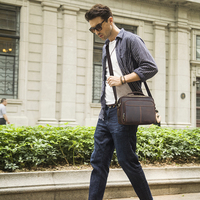 Bolso Bandolera de Cuero Crazy Horse Vintage para Hombre, Bolso de Hombro de Gran Capacidad, Bolso Mensajero Lateral de Cuero de Lujo