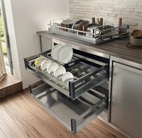 Organizador de Gavetas Retrátil de Alumínio com 2 Níveis para Pratos, Prateleira de Cozinha que Economiza Espaço, Sem Furos, para Utensílios e Tigelas