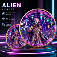 Pièce de monnaie Alien Abduction en cuivre pur 999 de 1 oz, avec relief 3D, colorée UV, effet proof-like, motif scène de tracteur, artisanat métallique