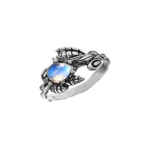 Anillo de eternidad de estilo bohemio de Plata de Ley 925 con bisel de pera de ópalo etíope diseño de hoja Regalo de Cumpleaños clásico para ella - Product Image 1