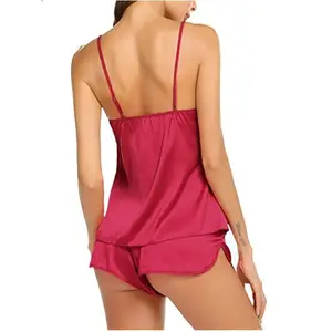 Conjunto de pijamas femininos, pijamas de cetim lingerie 2 peças pj sleepwear verão