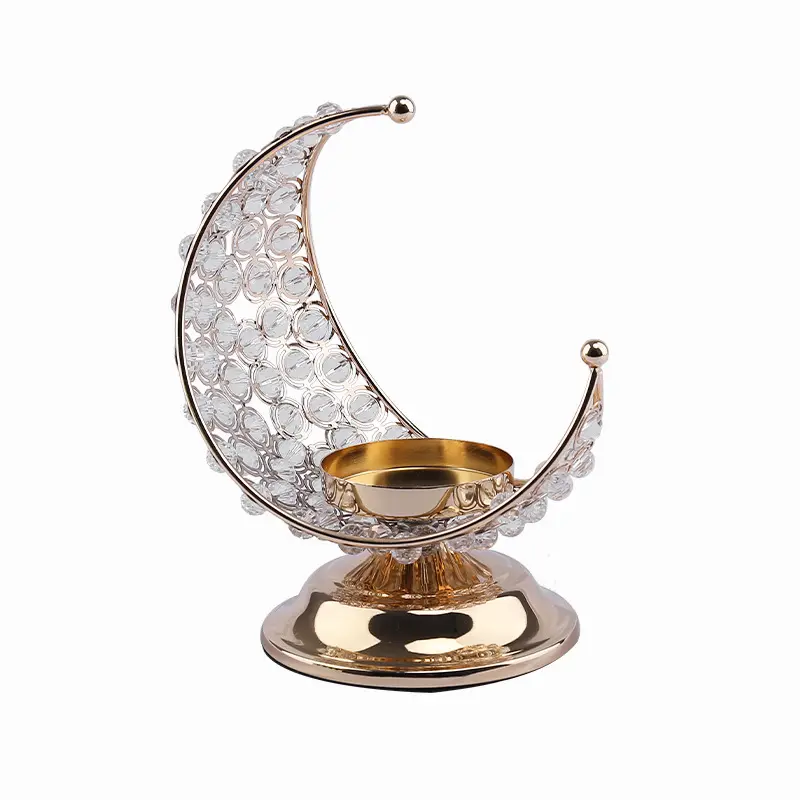 Новый дизайн, мусульманский лунный подсвечник, роскошное золотое покрытие для украшения фонаря Рамадан