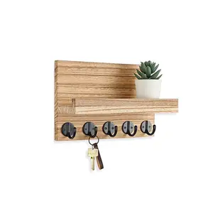 Llavero para pared-Estante decorativo de pared de granja con ganchos para llaves y organizador de correo Soporte de pared para elementos esenciales de apartamento