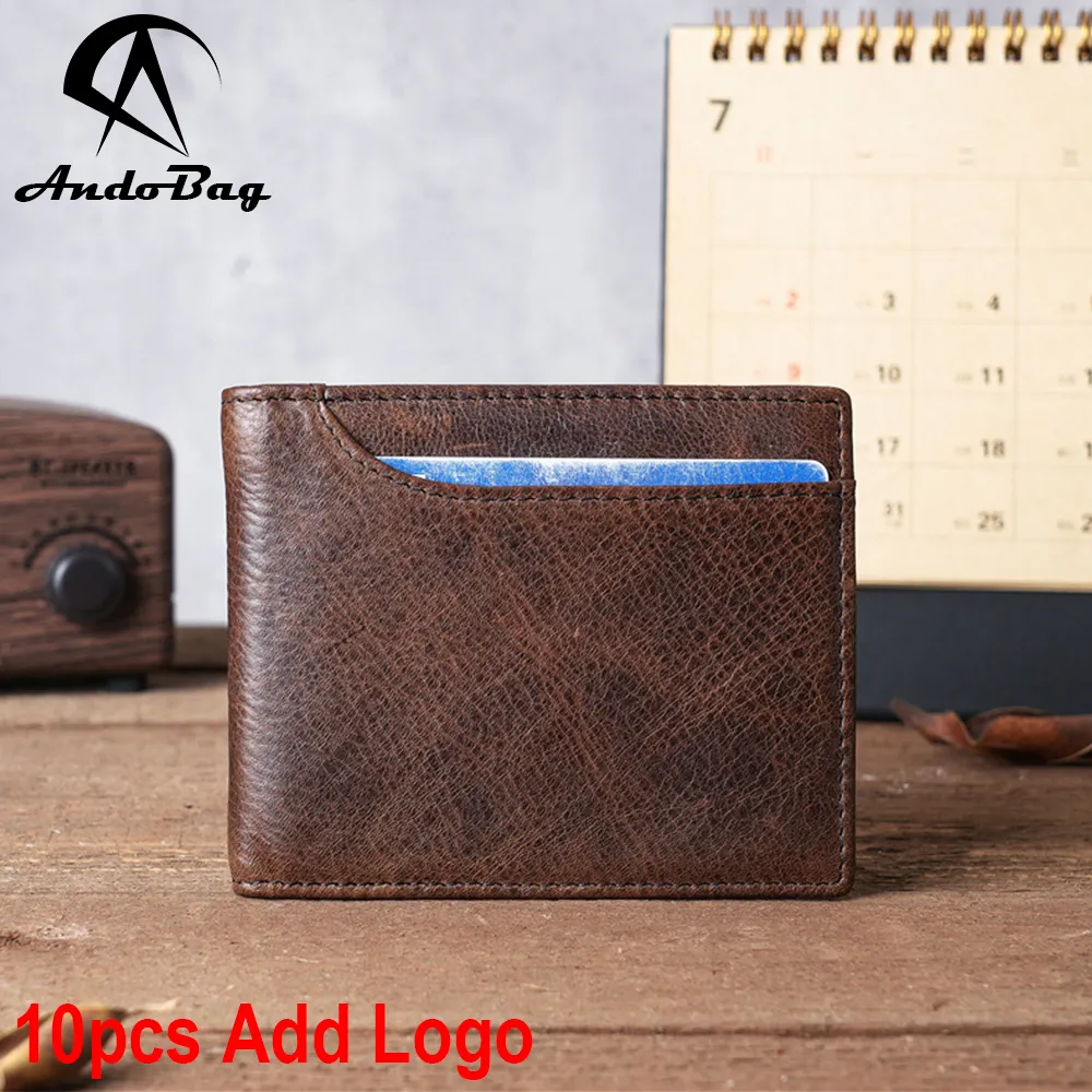 AndoBag Echte Kuh Leder Kreditkarten halter für Männer Frauen Dünne Geld klammer Vintage Casual Short Wallet Geldbörse 898